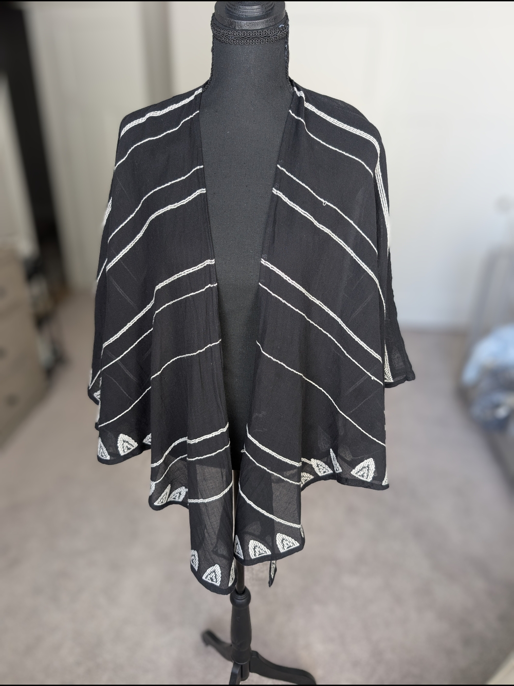 Black Embroidered Swim Coverup Kimono